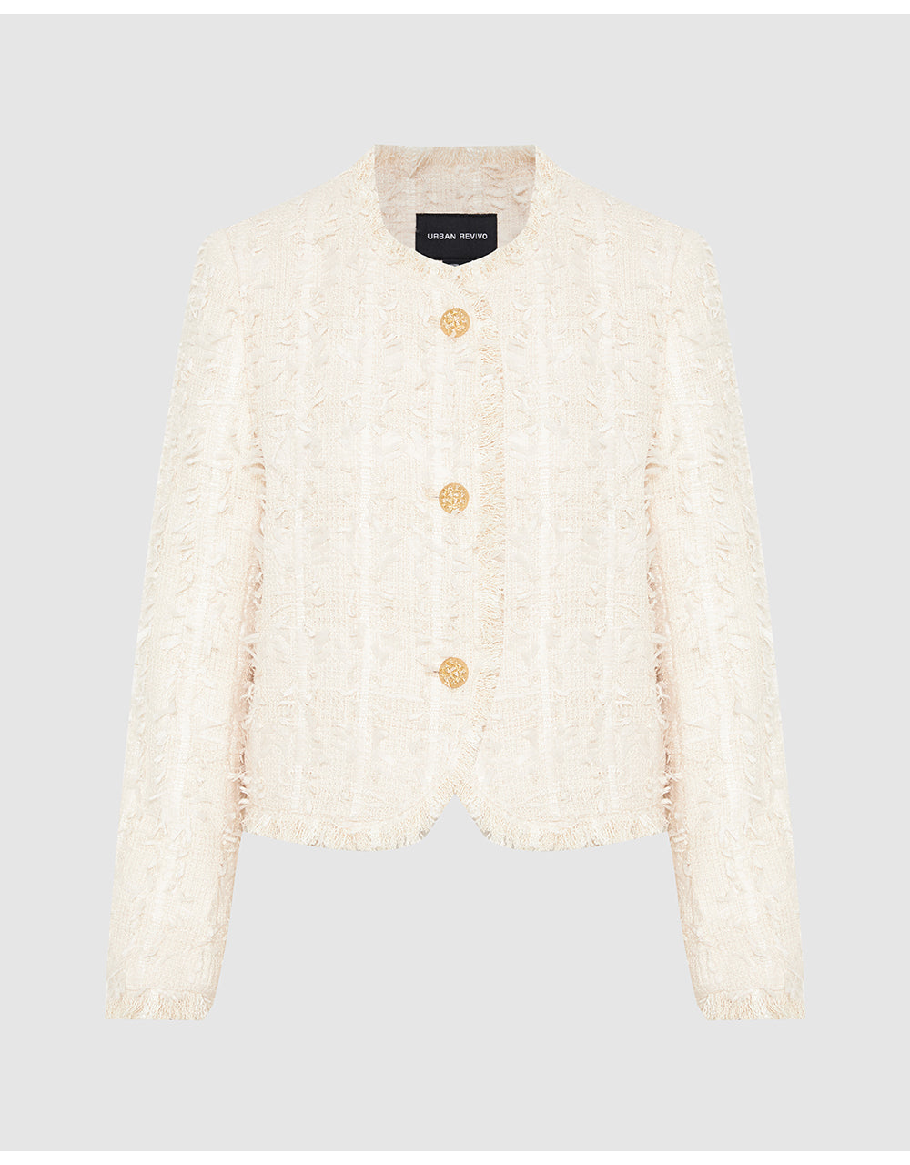Raw Hem Crew Neck Tweed Jacket