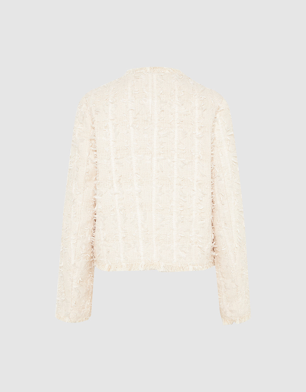 Raw Hem Crew Neck Tweed Jacket