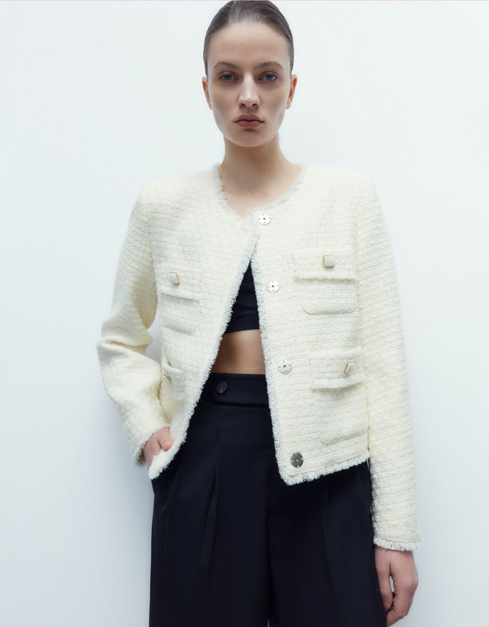 Multi-Pocket Tweed Jacket
