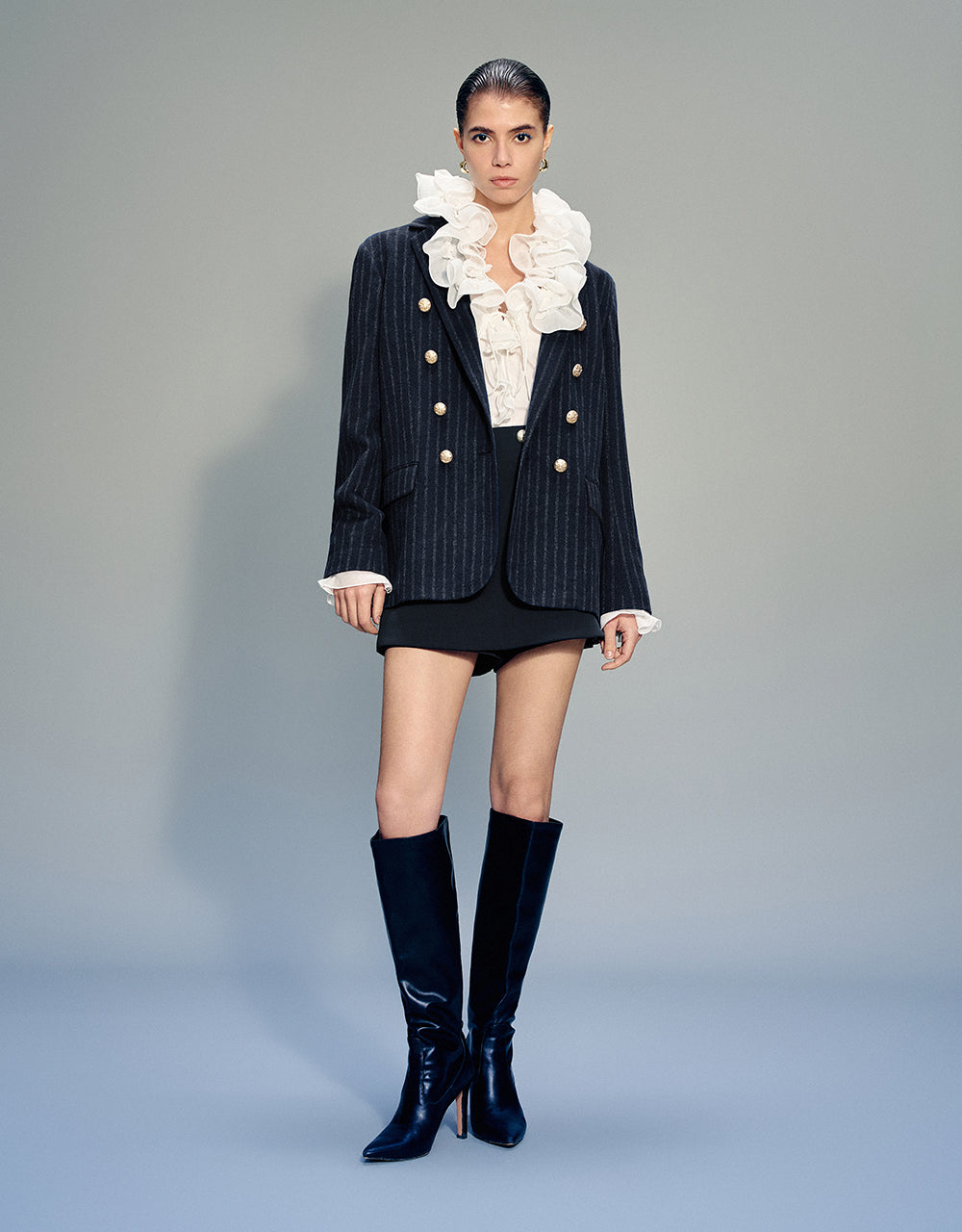 Tailored Striped Notch Lapel Blazer