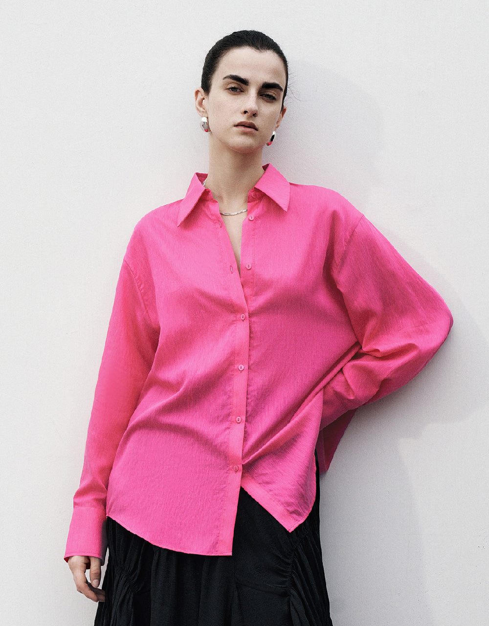 Button Up Lapel Straight Shirt