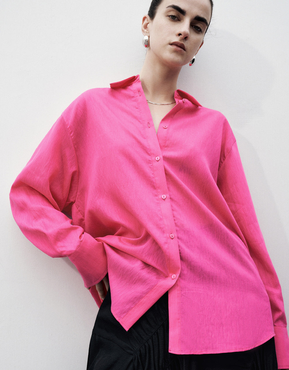 Button Up Lapel Straight Shirt