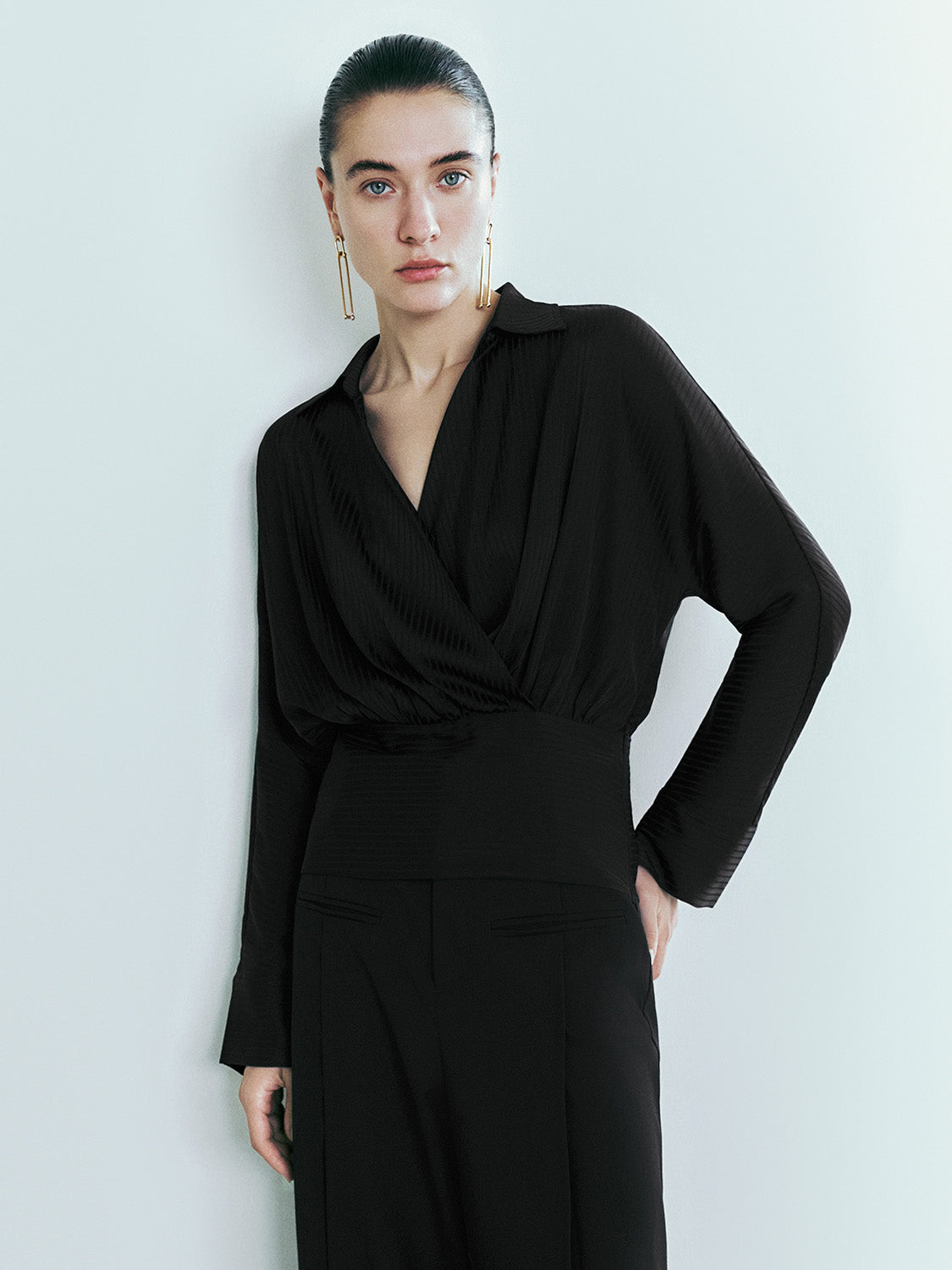 Collared Neck Surplice Front Blouse