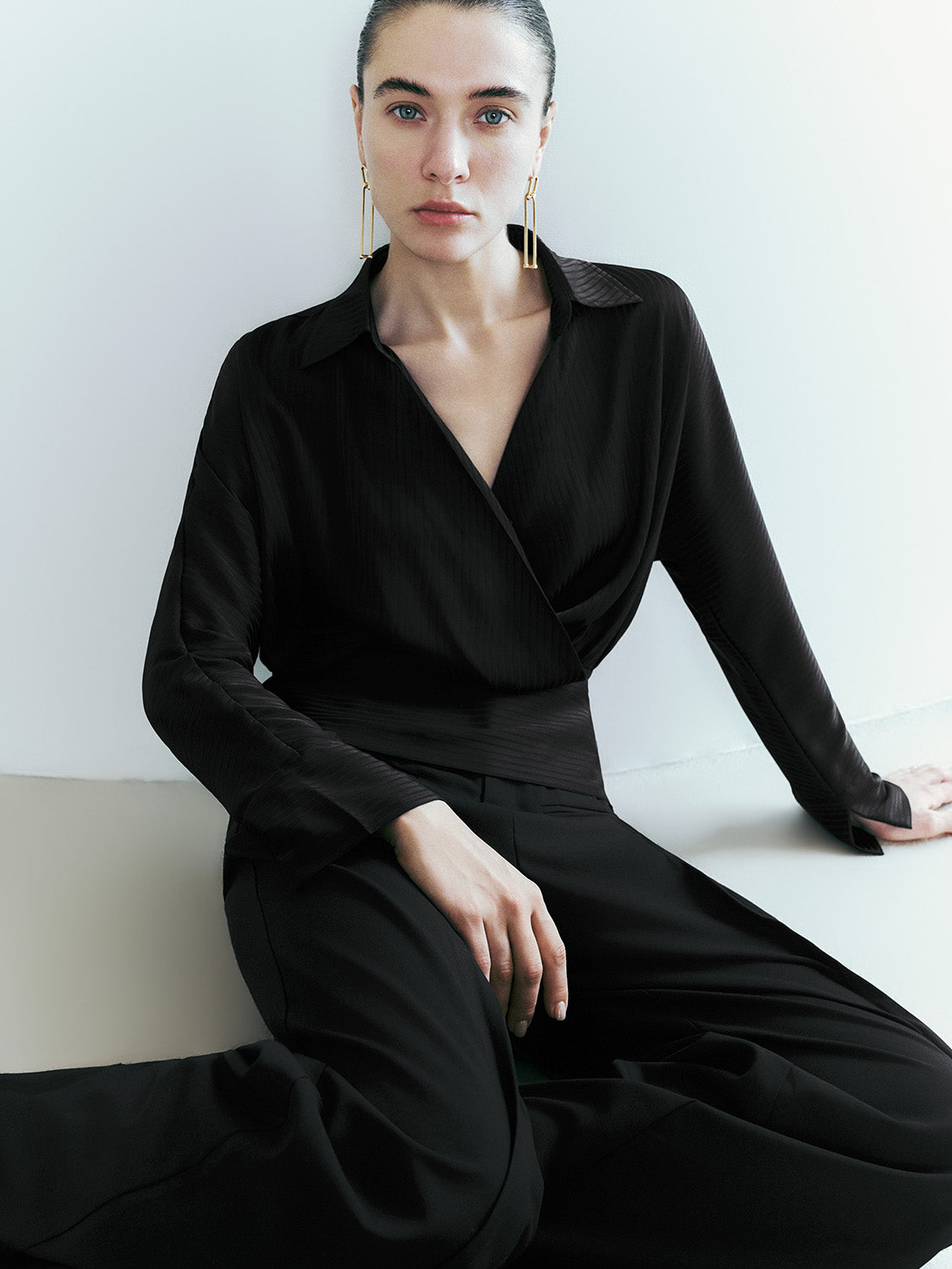 Collared Neck Surplice Front Blouse