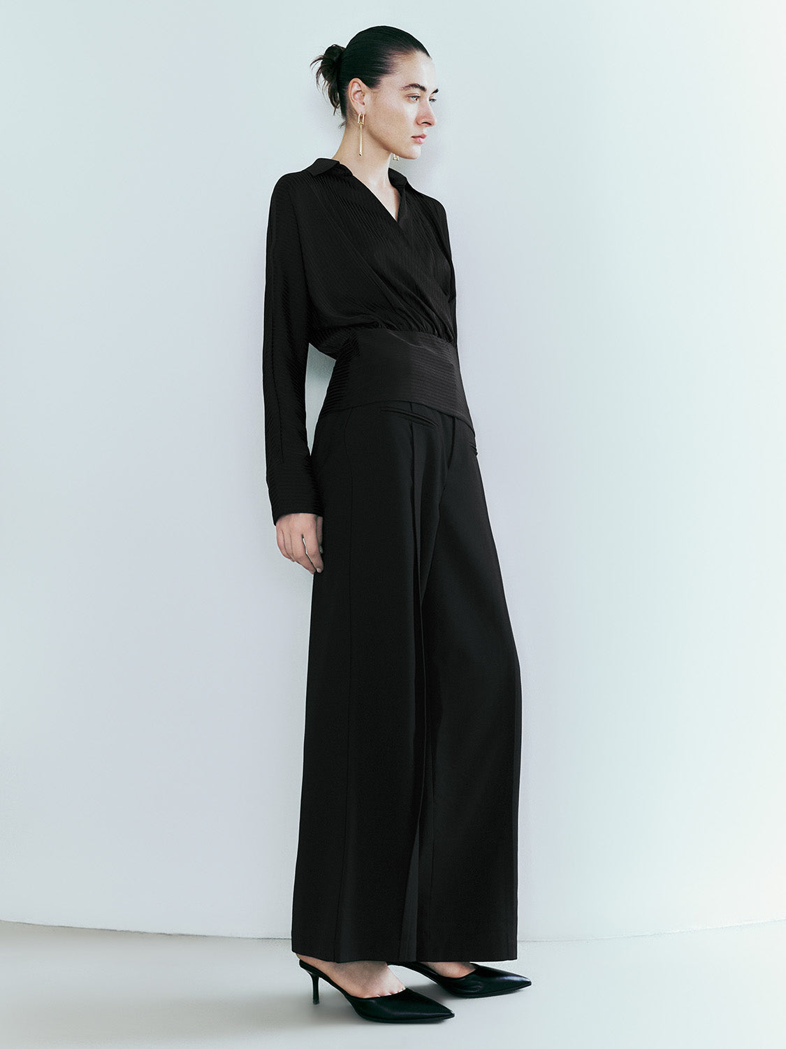 Collared Neck Surplice Front Blouse