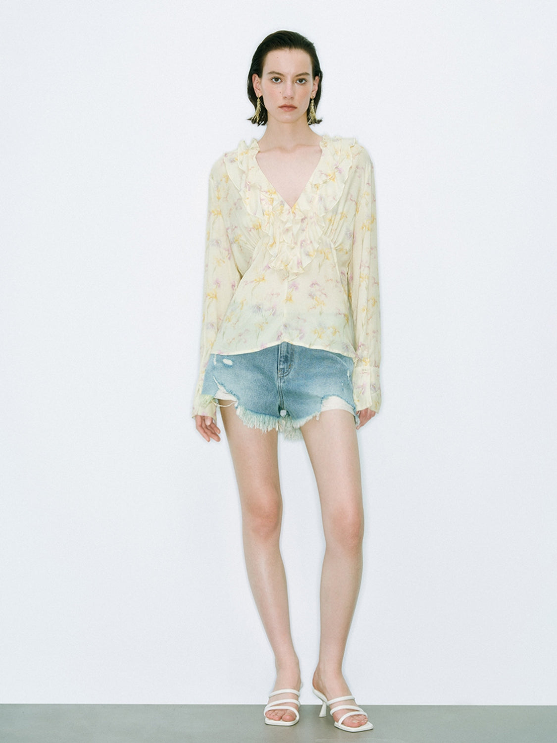 Ruffle Hem Floral Blouses