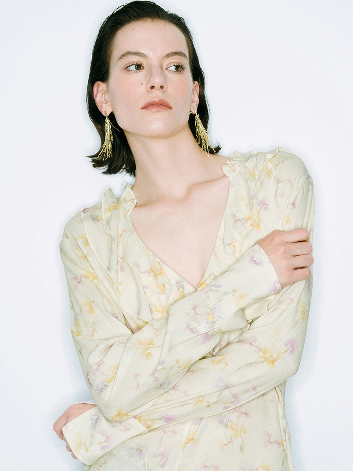 Ruffle Hem Floral Blouses