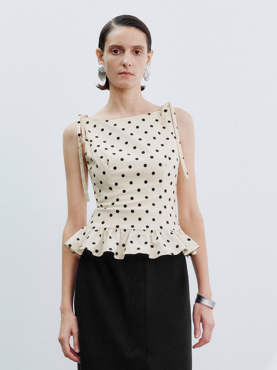 Ruffle Dotted Overhead Blouses