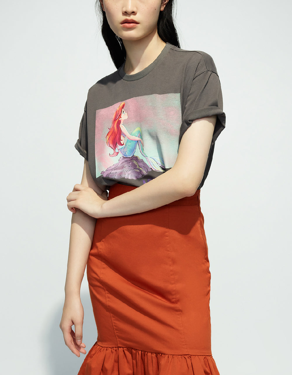 Mermaid Printed Crew Neck Loose T-Shirt
