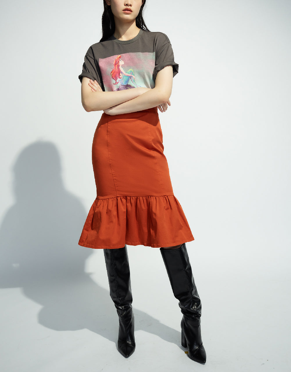 Mermaid Printed Crew Neck Loose T-Shirt