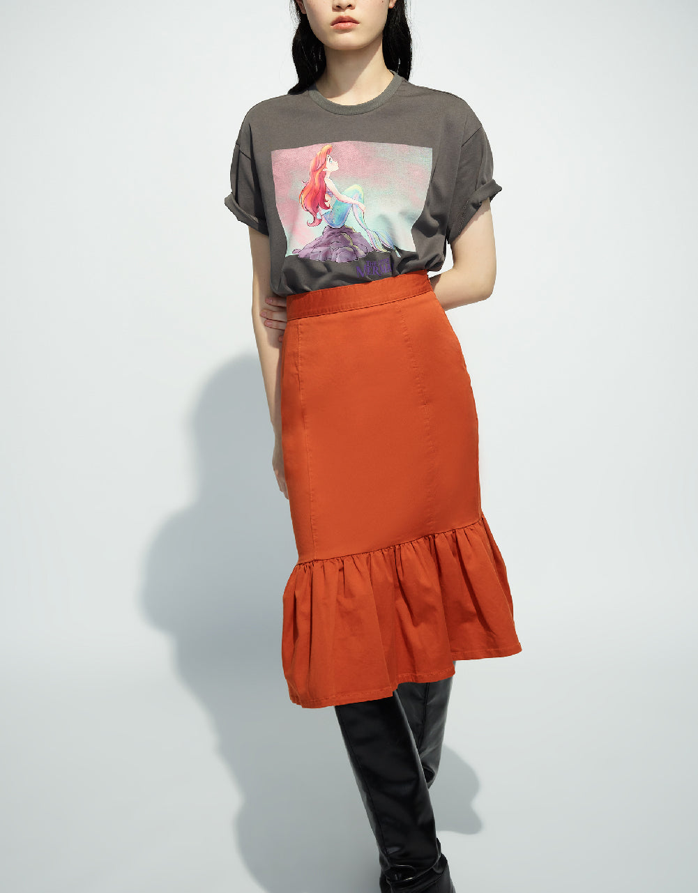 Mermaid Printed Crew Neck Loose T-Shirt
