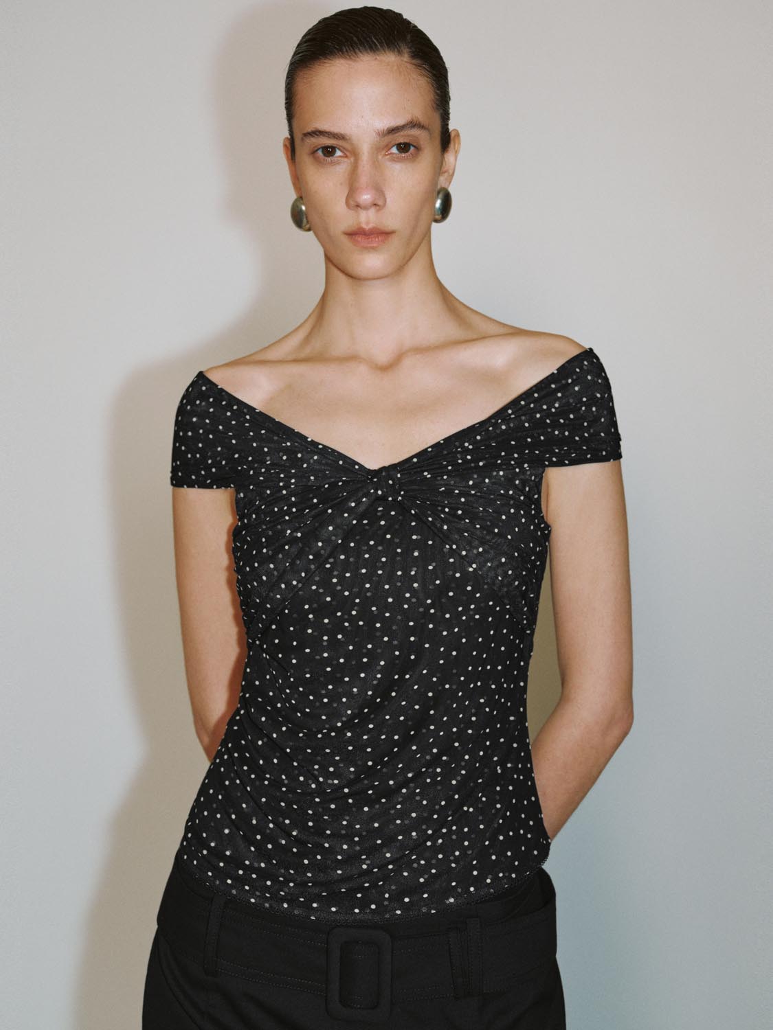 Off Shoulder Dotted Blouses