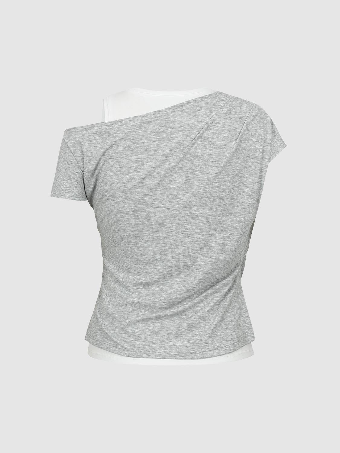 2 In 1 Contrast Asymmetric Draped T-Shirts