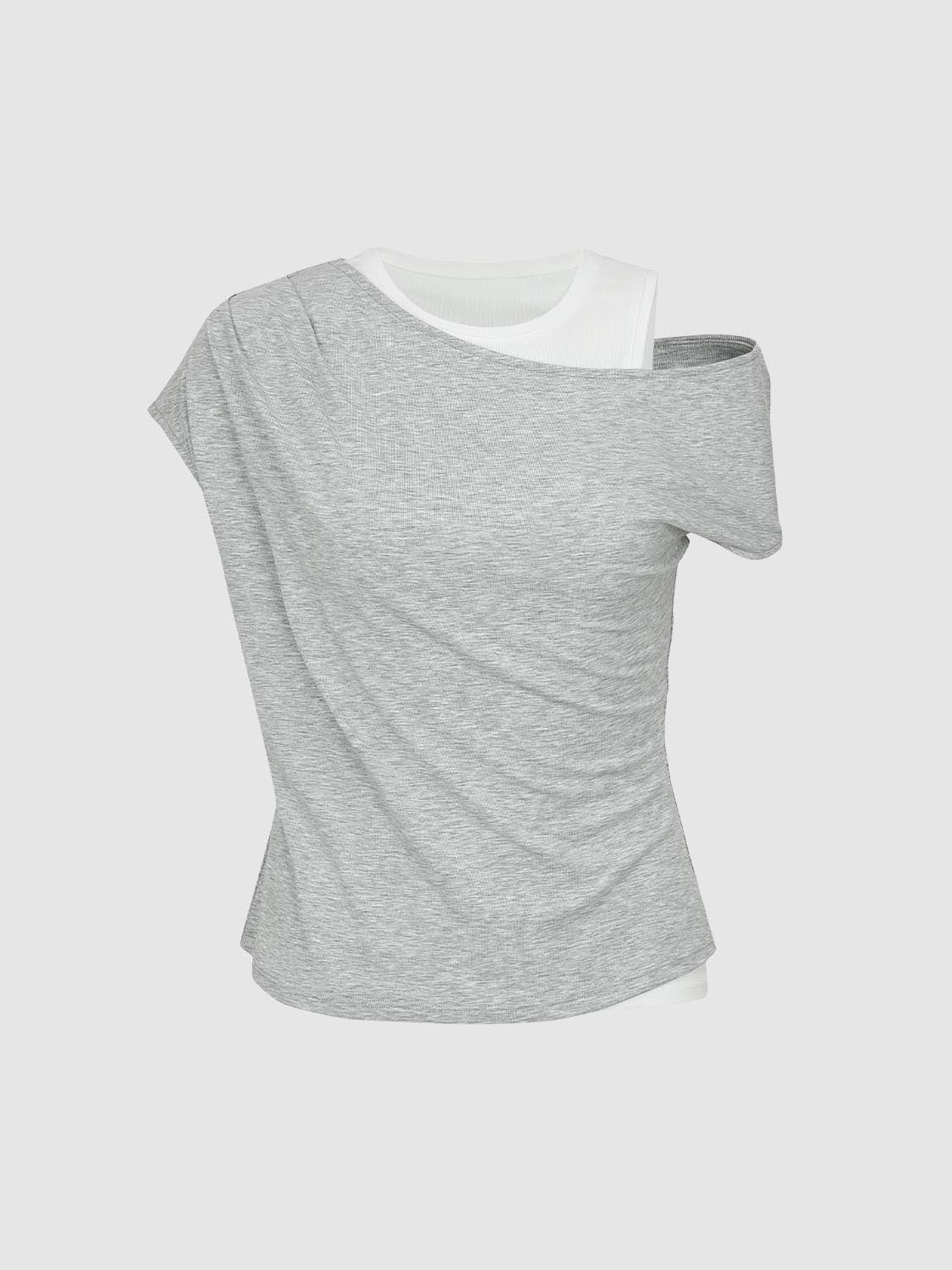 2 In 1 Contrast Asymmetric Draped T-Shirts