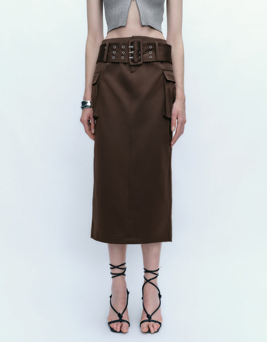 Multi-Pocket Skirt With Belt