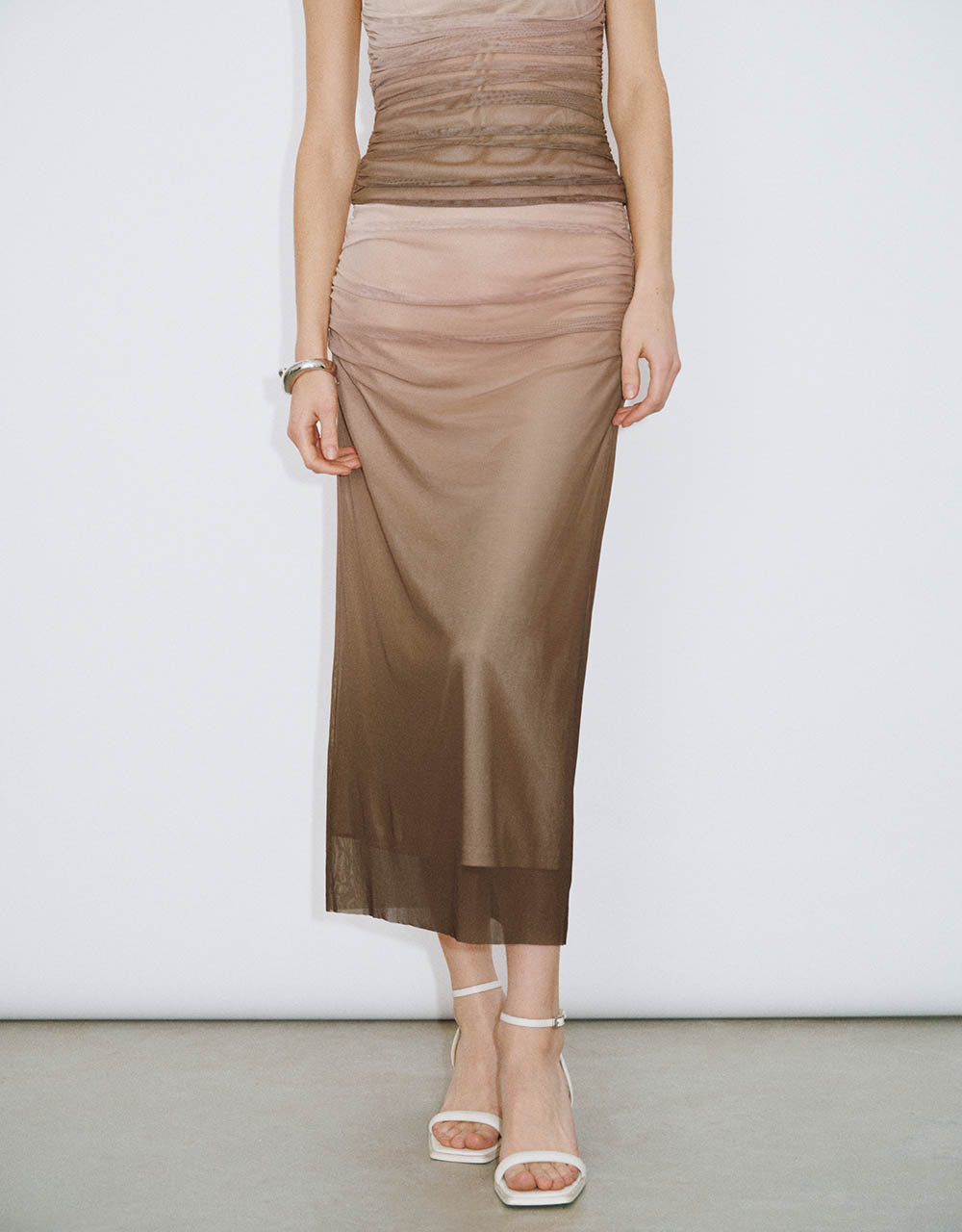 Ruched Midi Straight Skirt