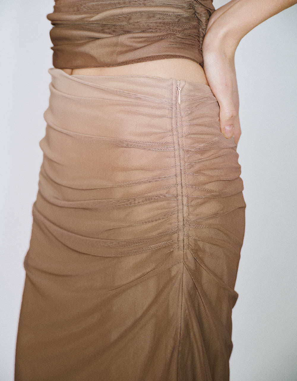 Ruched Midi Straight Skirt