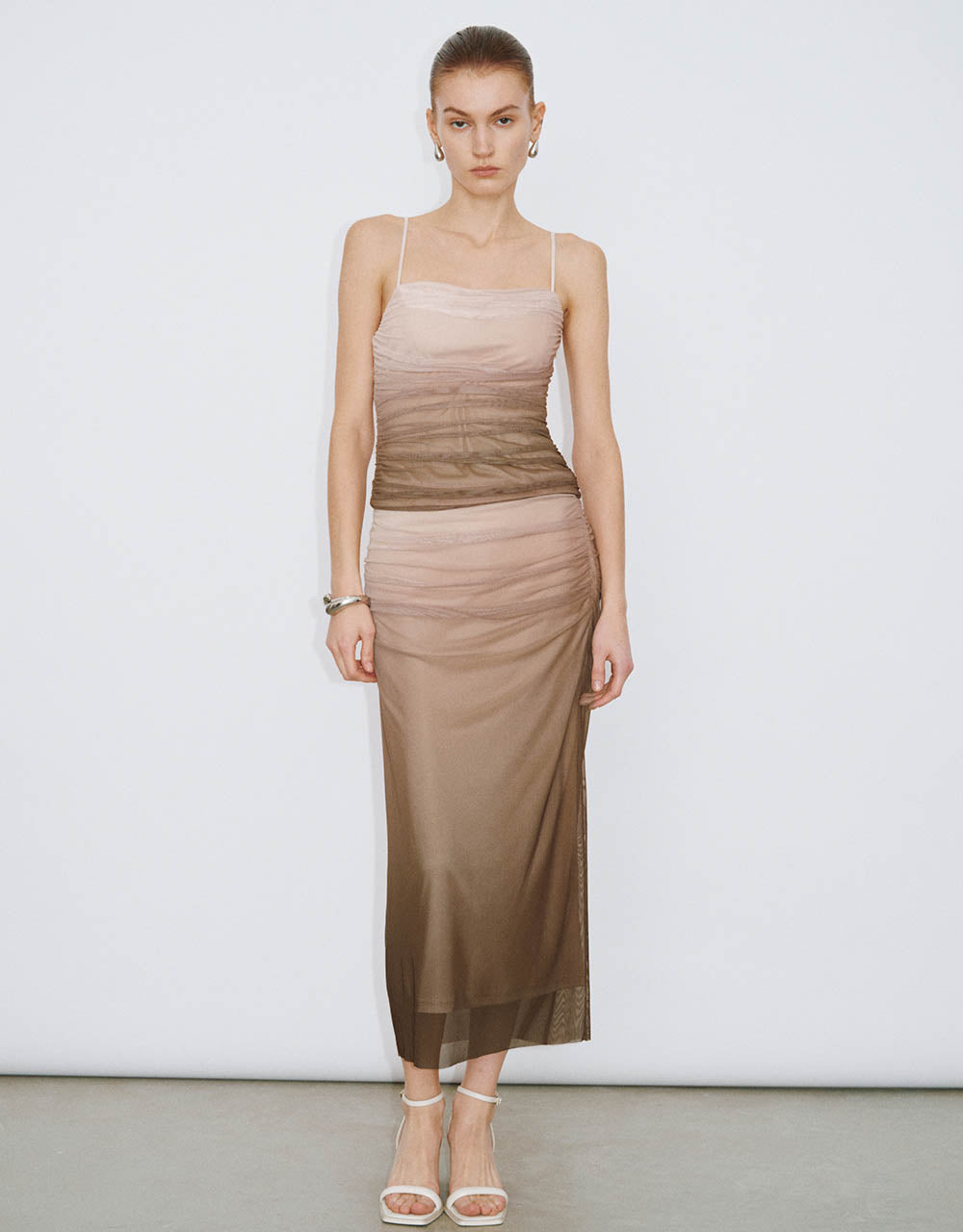 Ruched Midi Straight Skirt