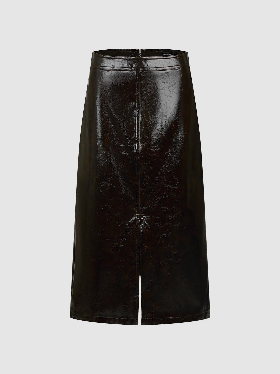 Faux Leather A-Line Midi Skirts