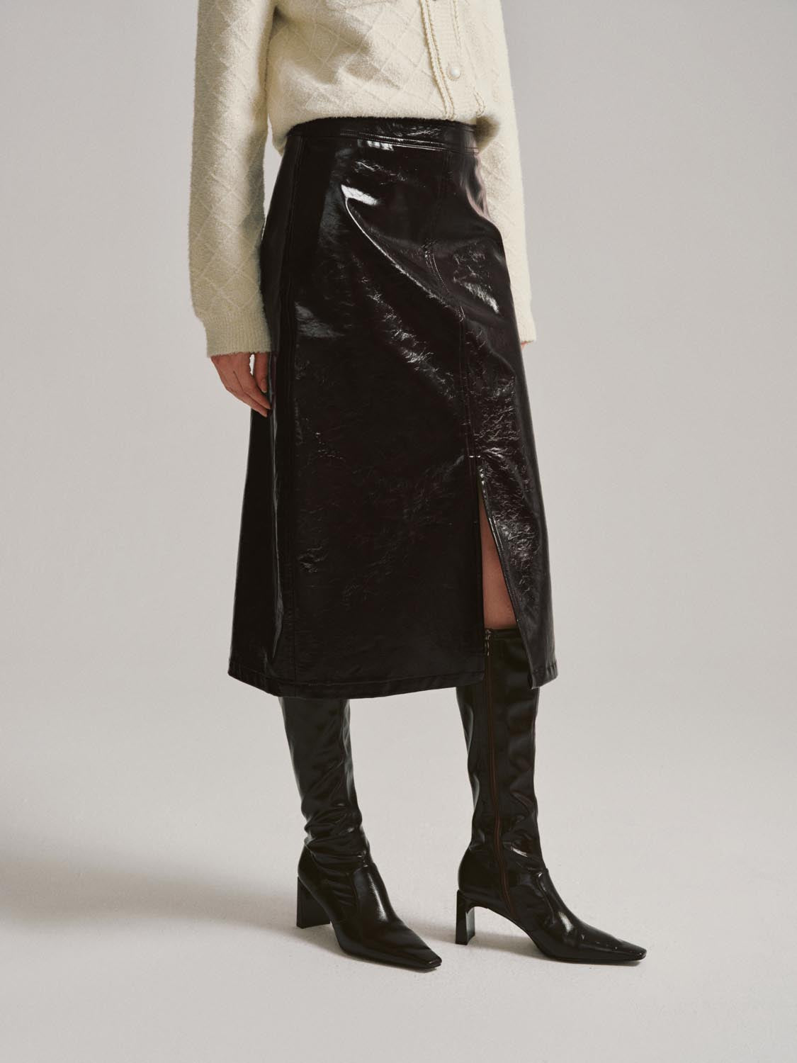 Faux Leather A-Line Midi Skirts