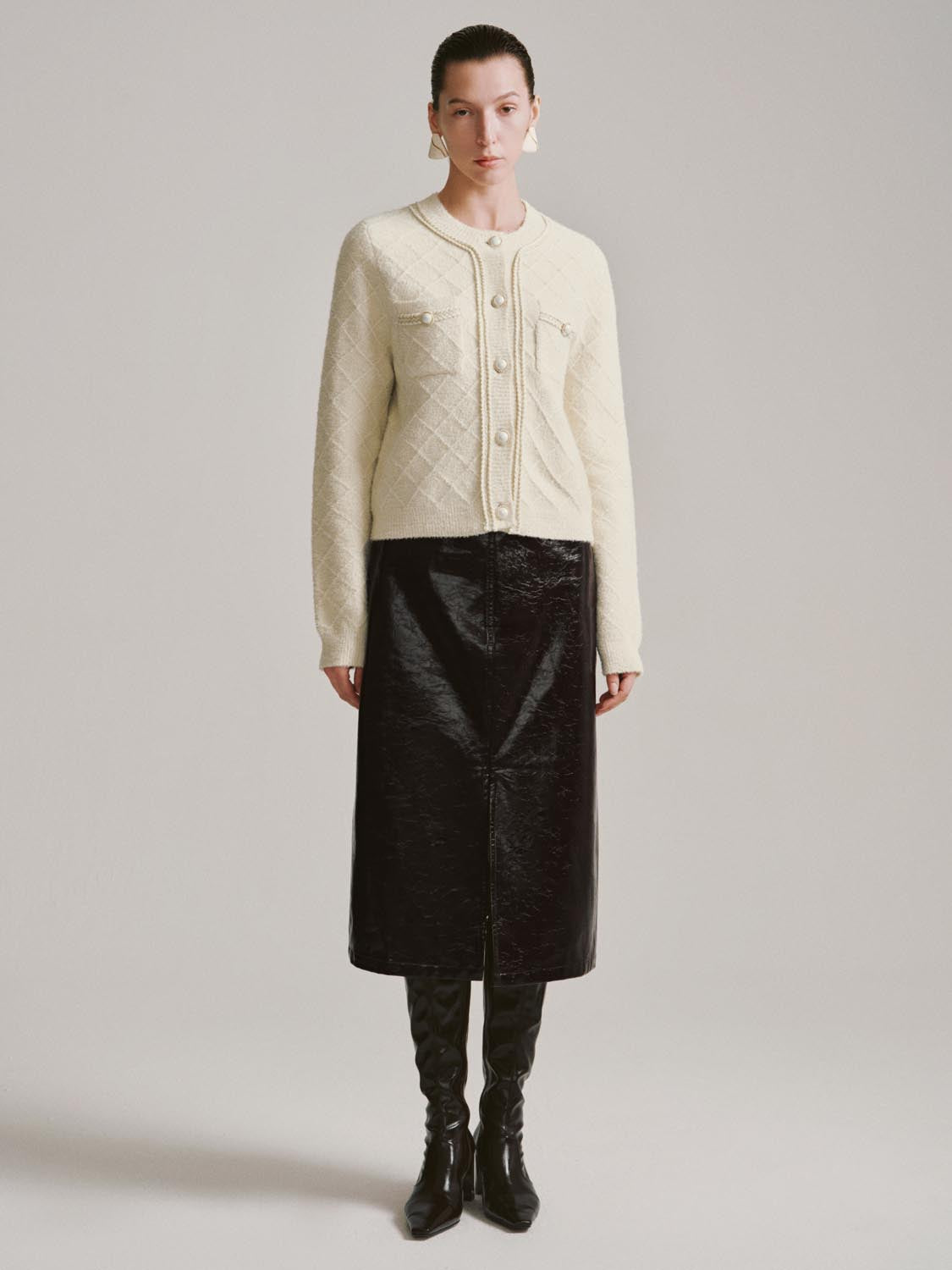 Faux Leather A-Line Midi Skirts