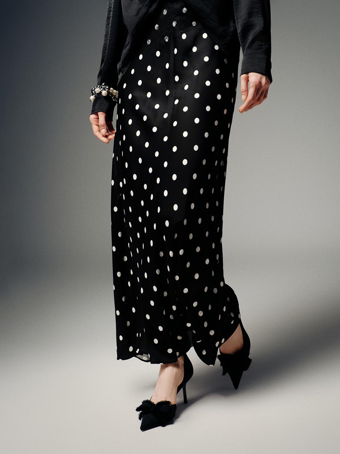 Polka Dotted Fishtail Midi Skirts