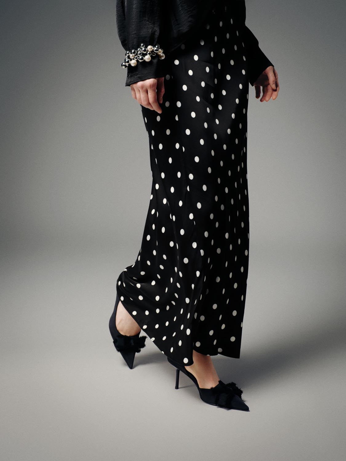 Polka Dotted Fishtail Midi Skirts