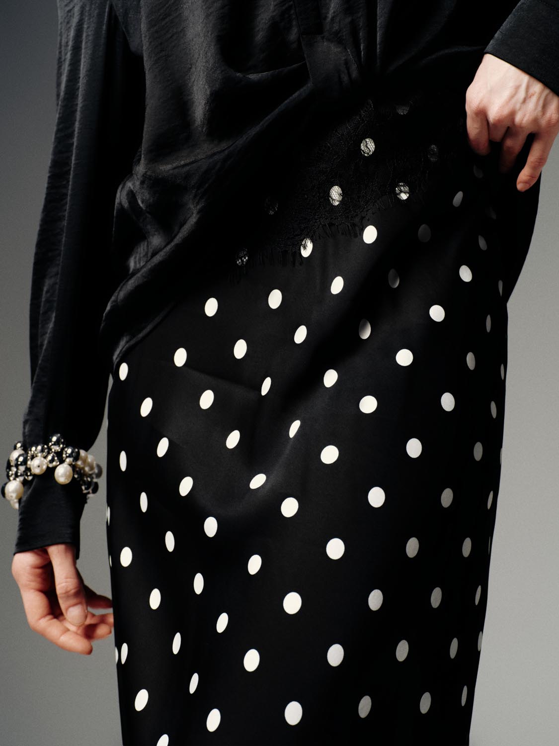 Polka Dotted Fishtail Midi Skirts