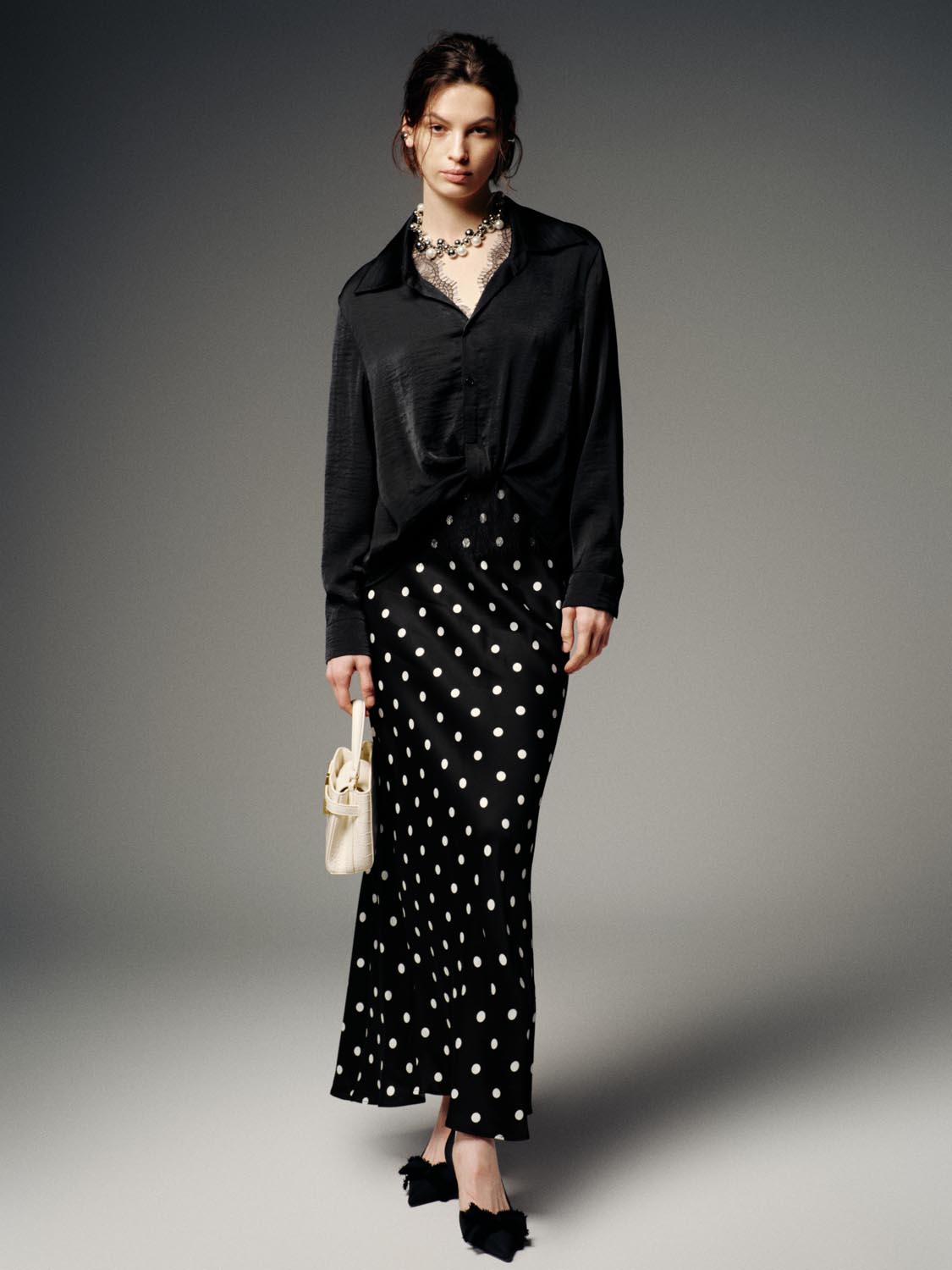 Polka Dotted Fishtail Midi Skirts
