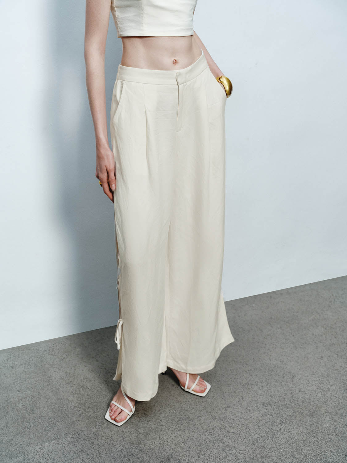 Lace Up Wide-Leg Pants