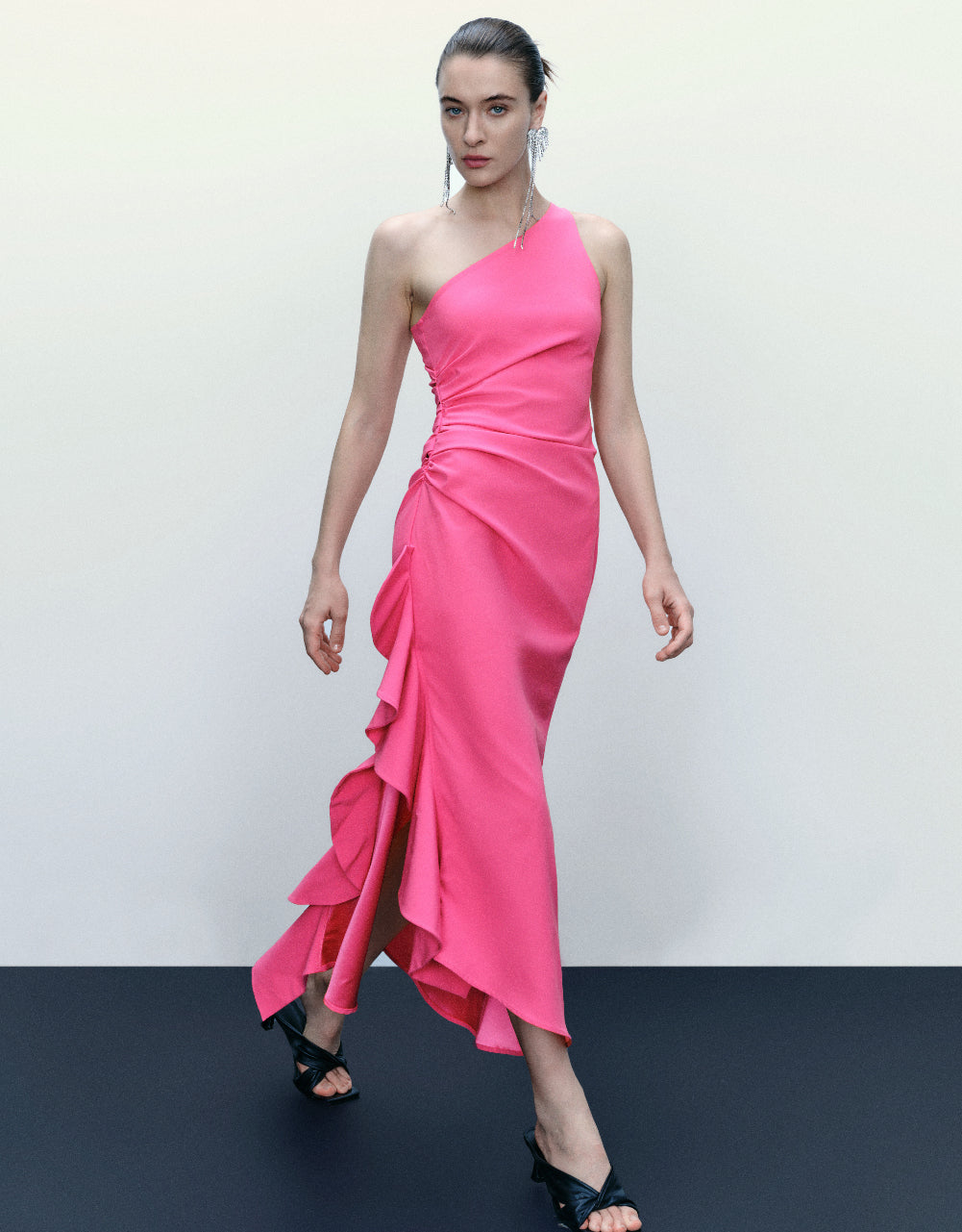 Sleeveless One Shoulder A-Line Dress