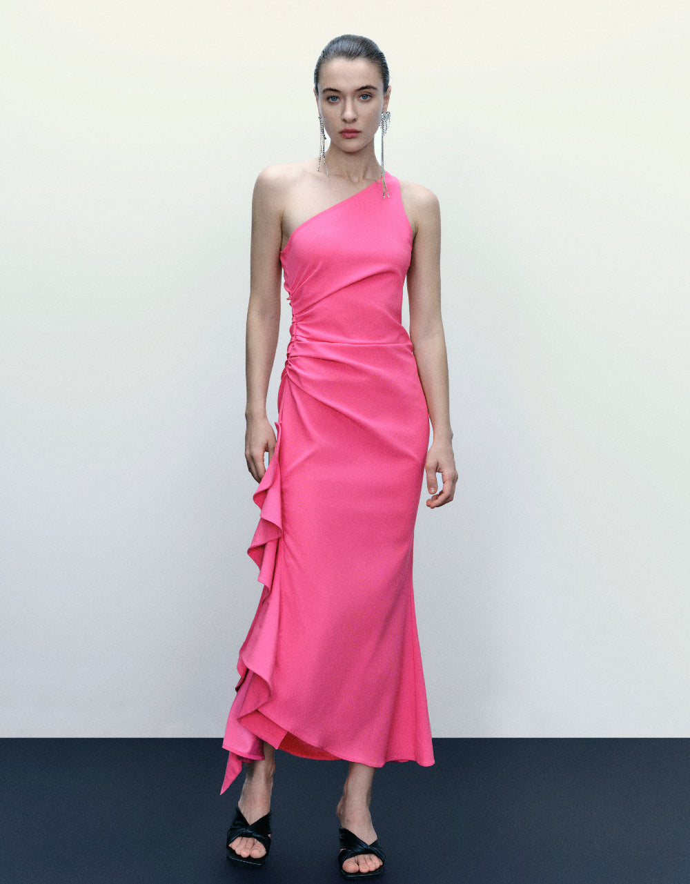 Sleeveless One Shoulder A-Line Dress
