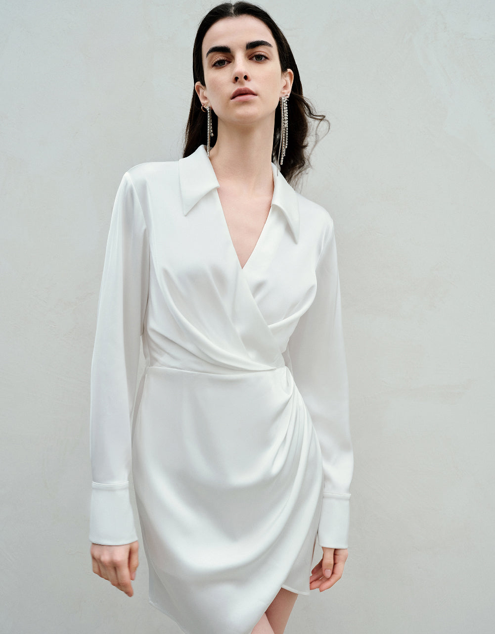 Ruched Lapel Skater Dress