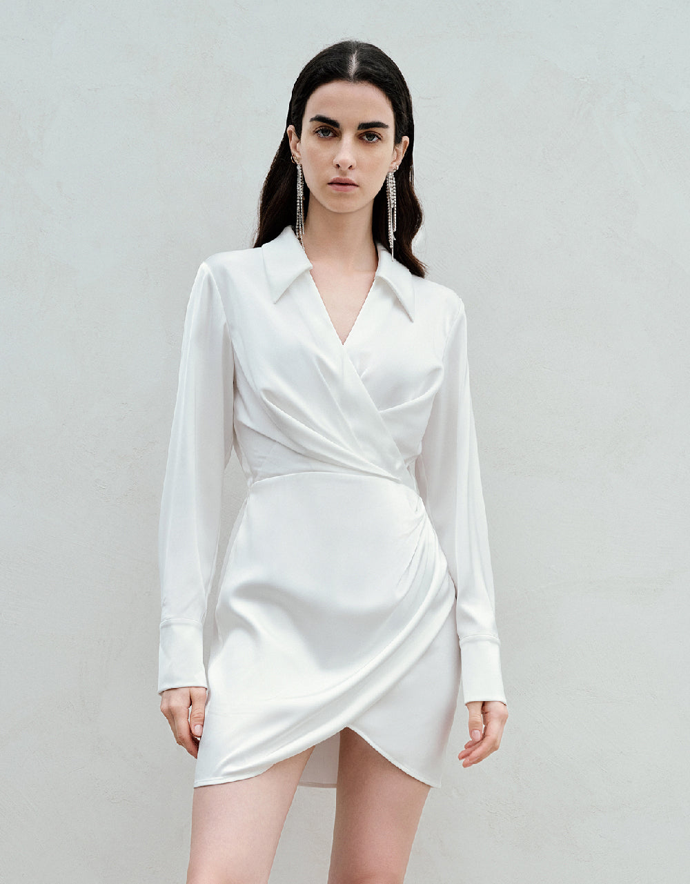Ruched Lapel Skater Dress