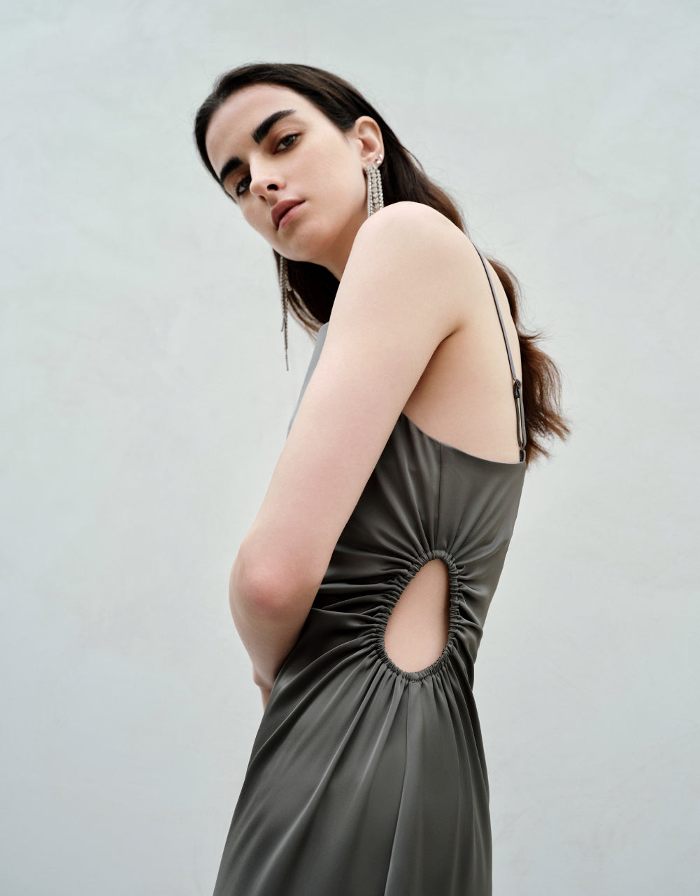 Ruched Sleeveless Midi Skinny Dress