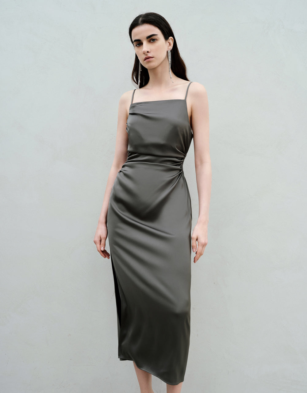 Ruched Sleeveless Midi Skinny Dress