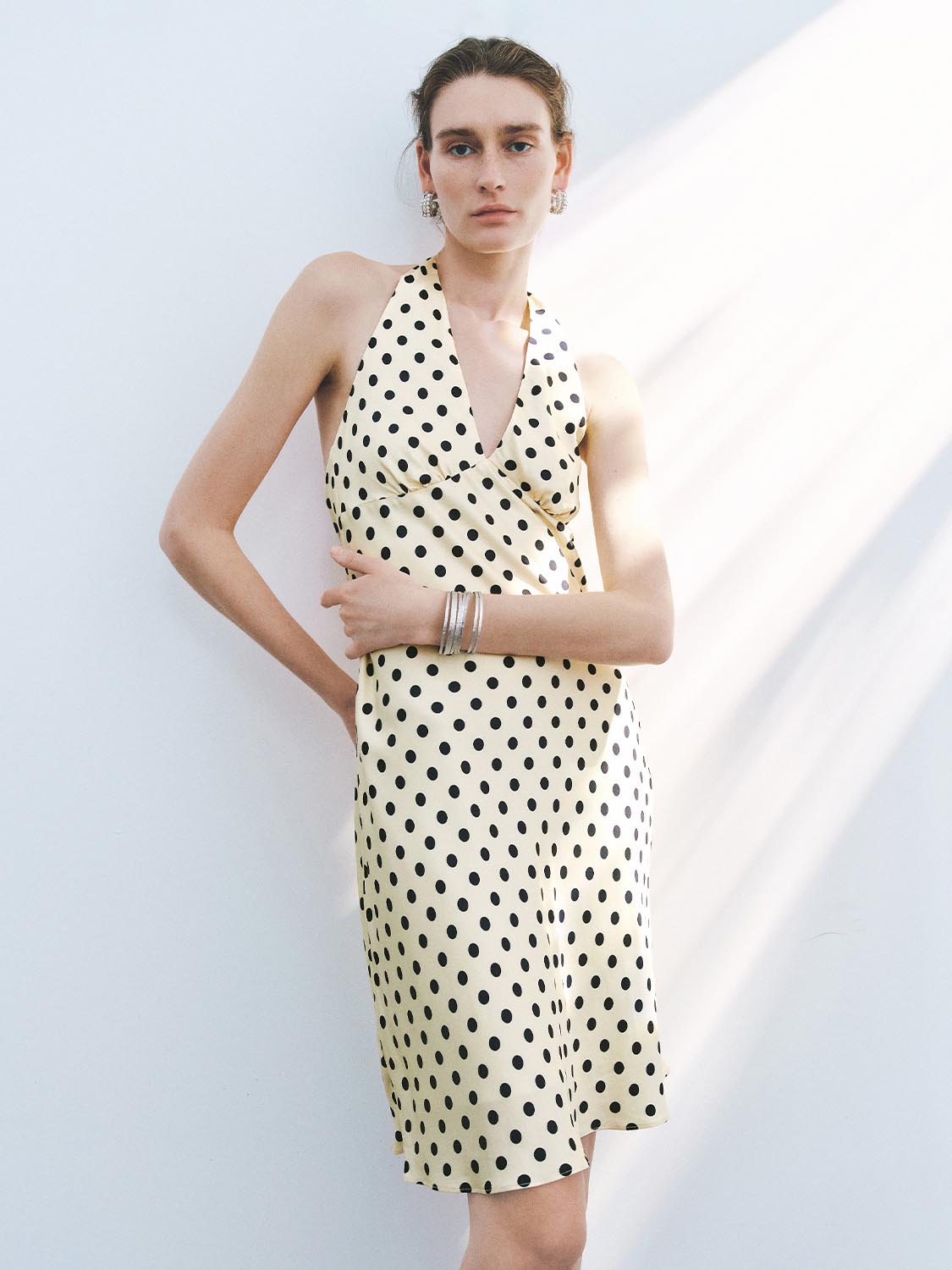 Dotted Halter Neck A-Line Maxi Dresses