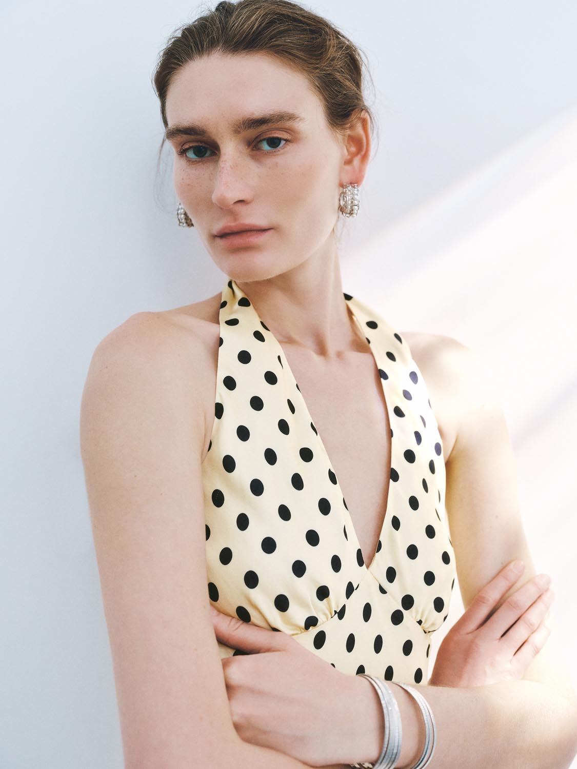 Dotted Halter Neck A-Line Maxi Dresses