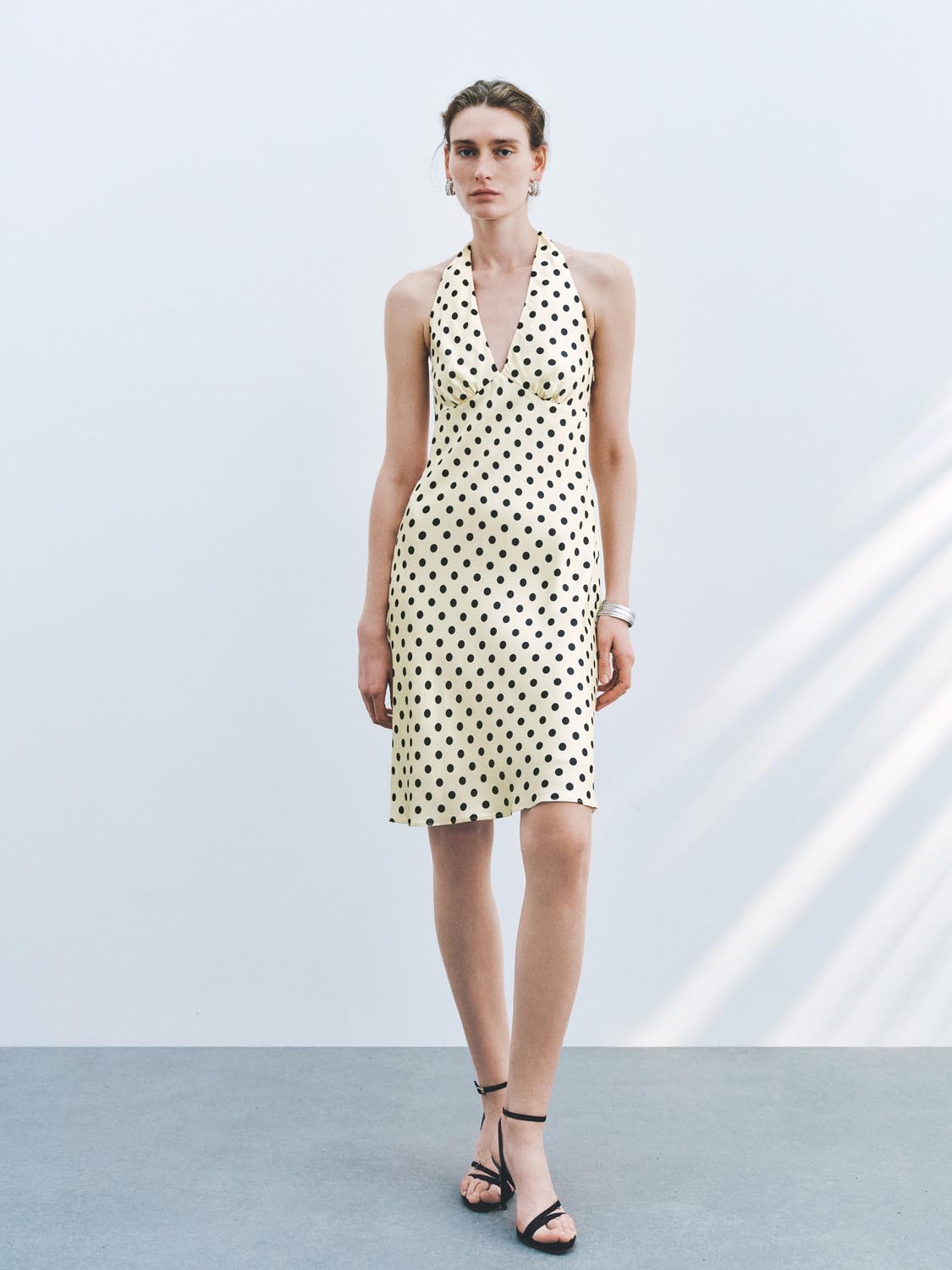 Dotted Halter Neck A-Line Maxi Dresses