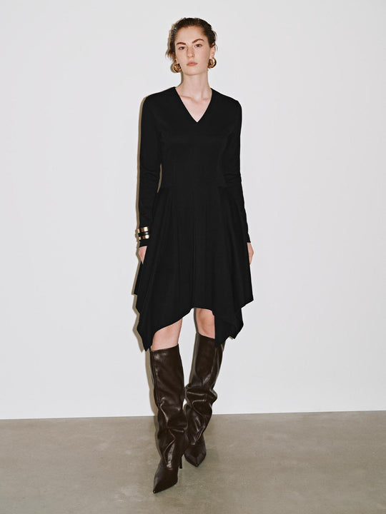 Asymmetric Long Sleeve Midi Dresses