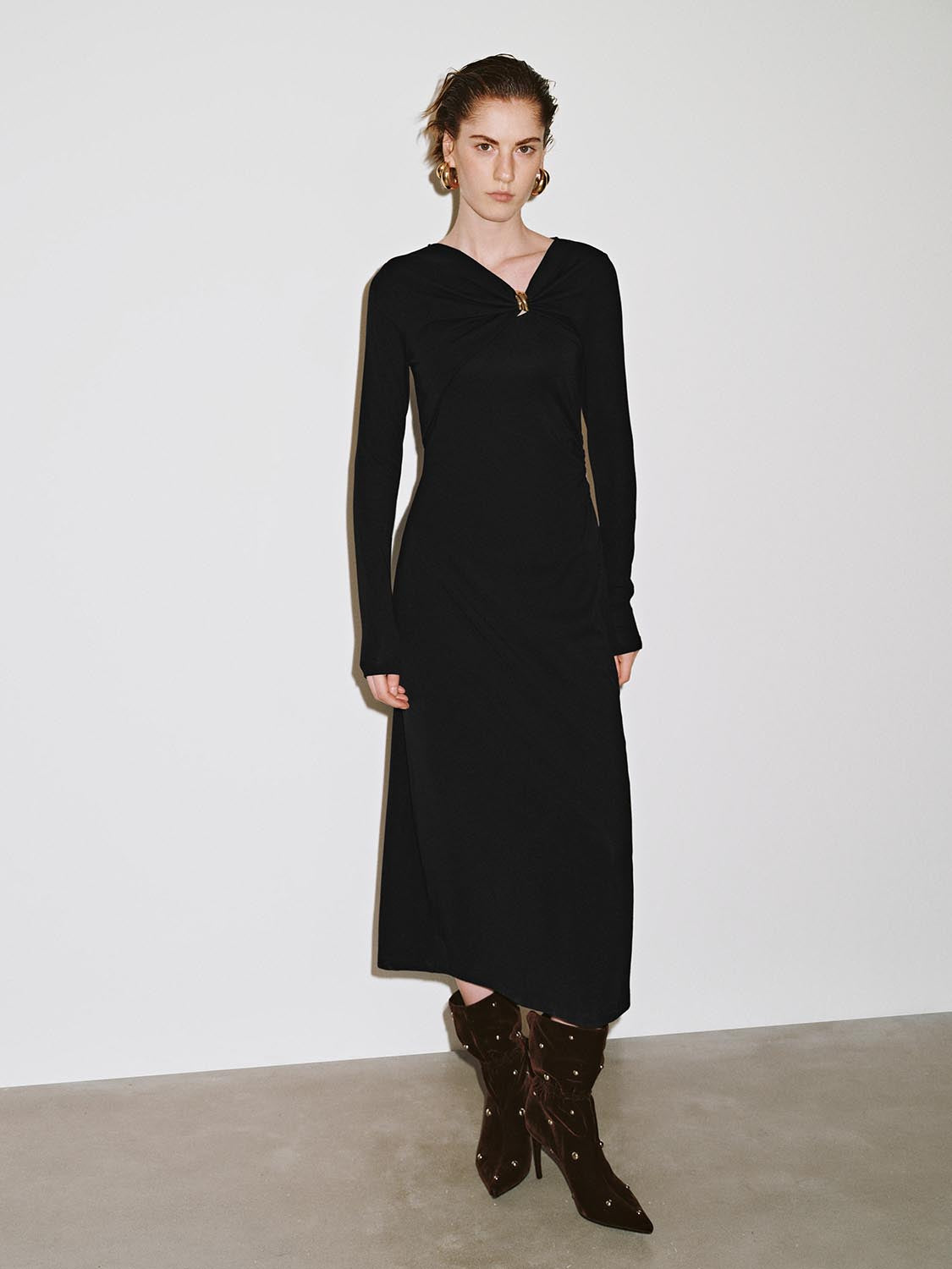 Draped Asymmetric Straight Midi Dresses