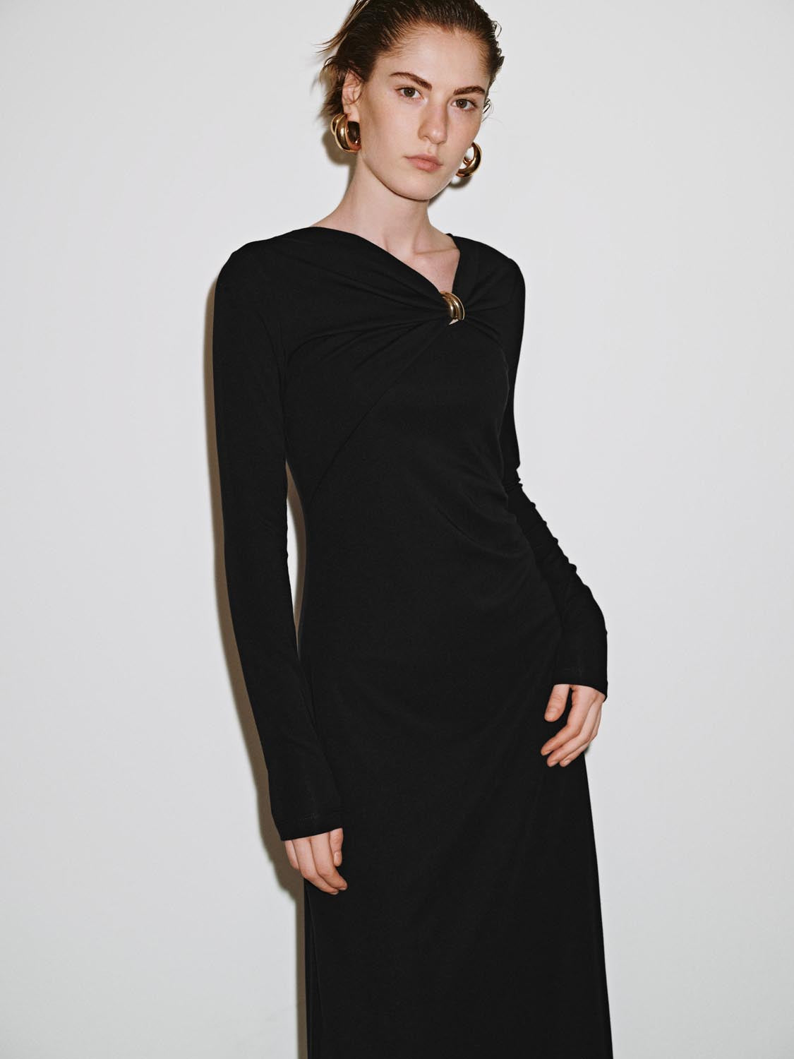 Draped Asymmetric Straight Midi Dresses