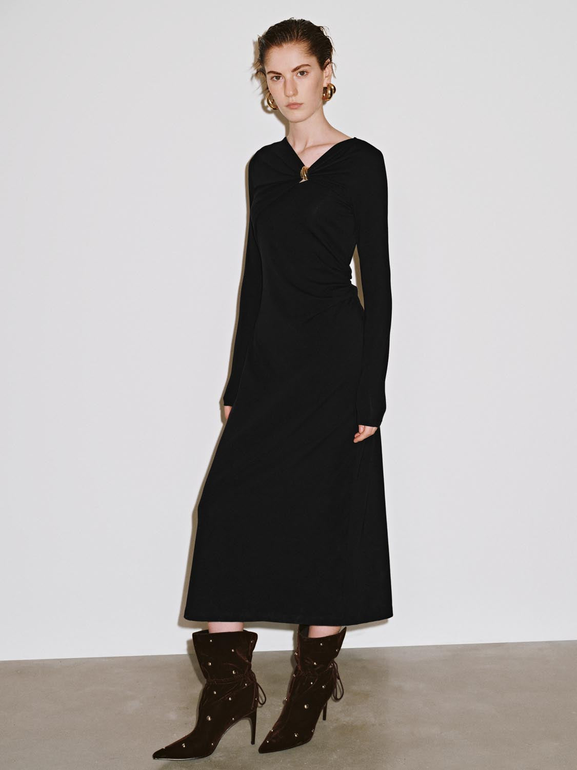 Draped Asymmetric Straight Midi Dresses