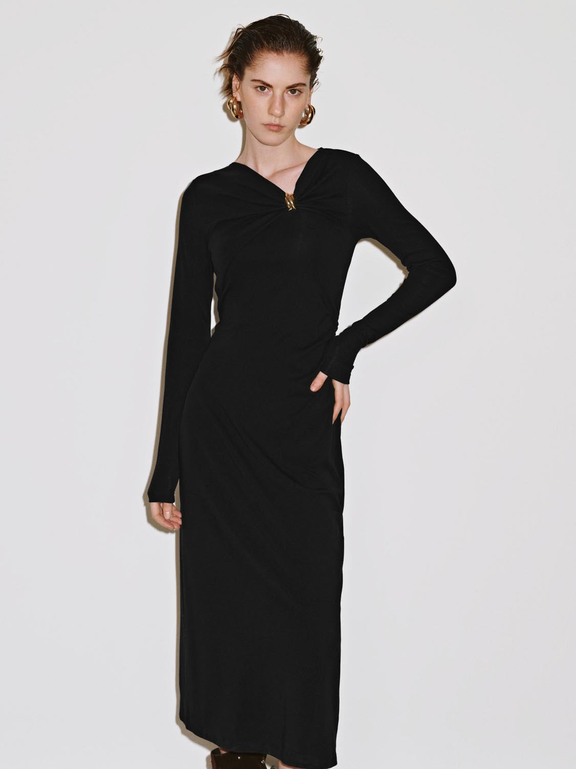 Draped Asymmetric Straight Midi Dresses