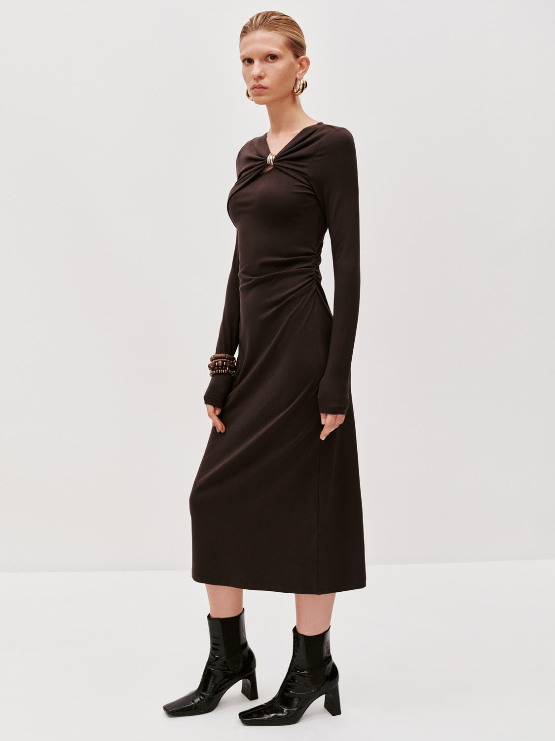 Draped Asymmetric Straight Midi Dresses