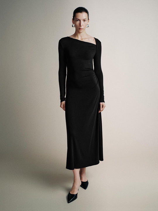 Asymmetric Neck Slim Midi Dresses
