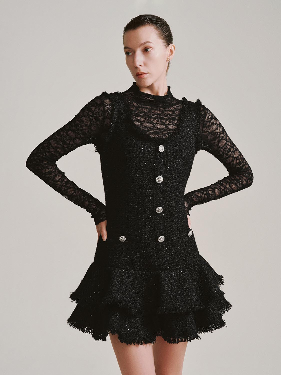 Sleeveless Studded Ruffle A-Line Mini Dresses