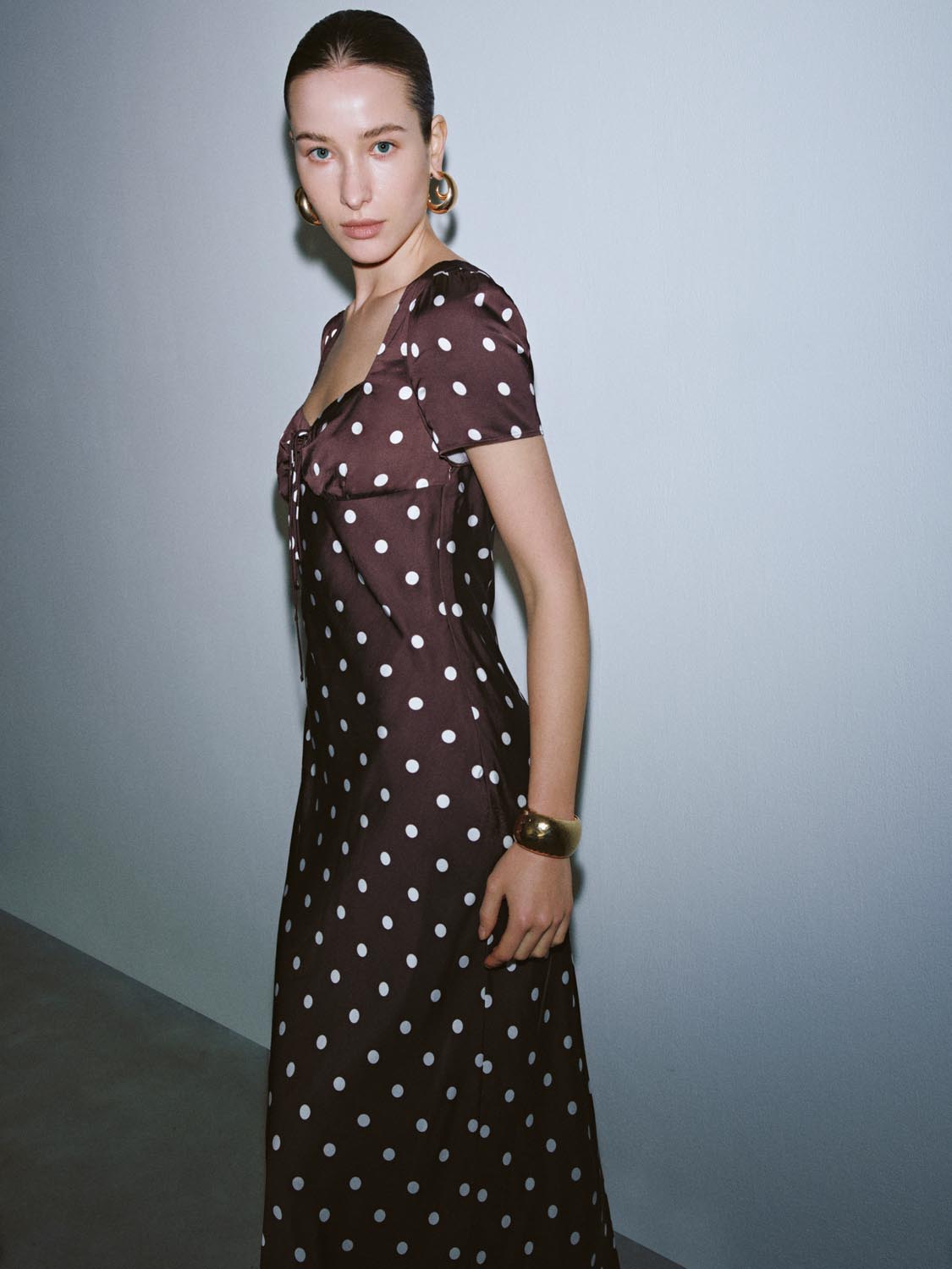 Polka Dotted A-Line Midi Dresses