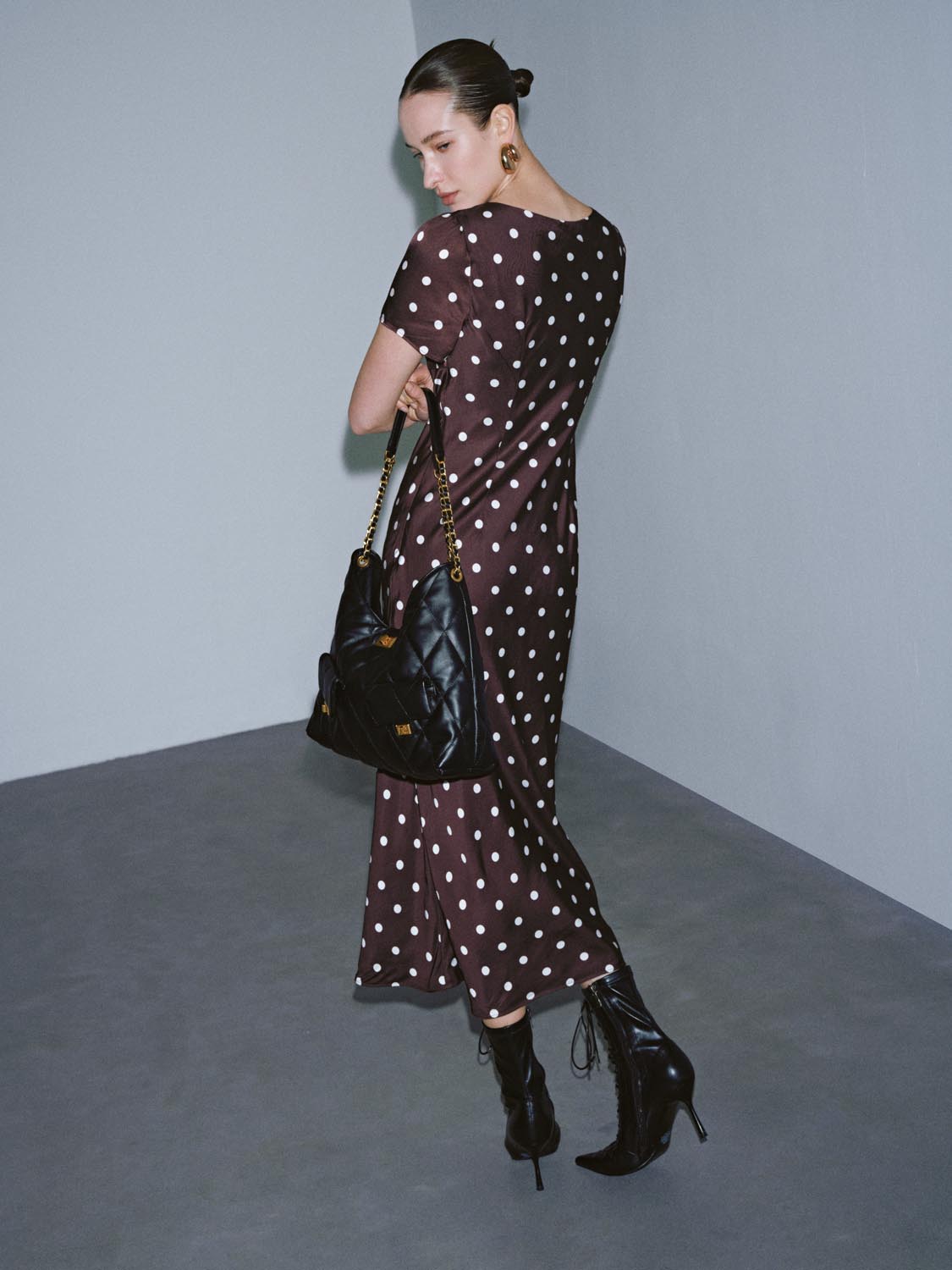 Polka Dotted A-Line Midi Dresses