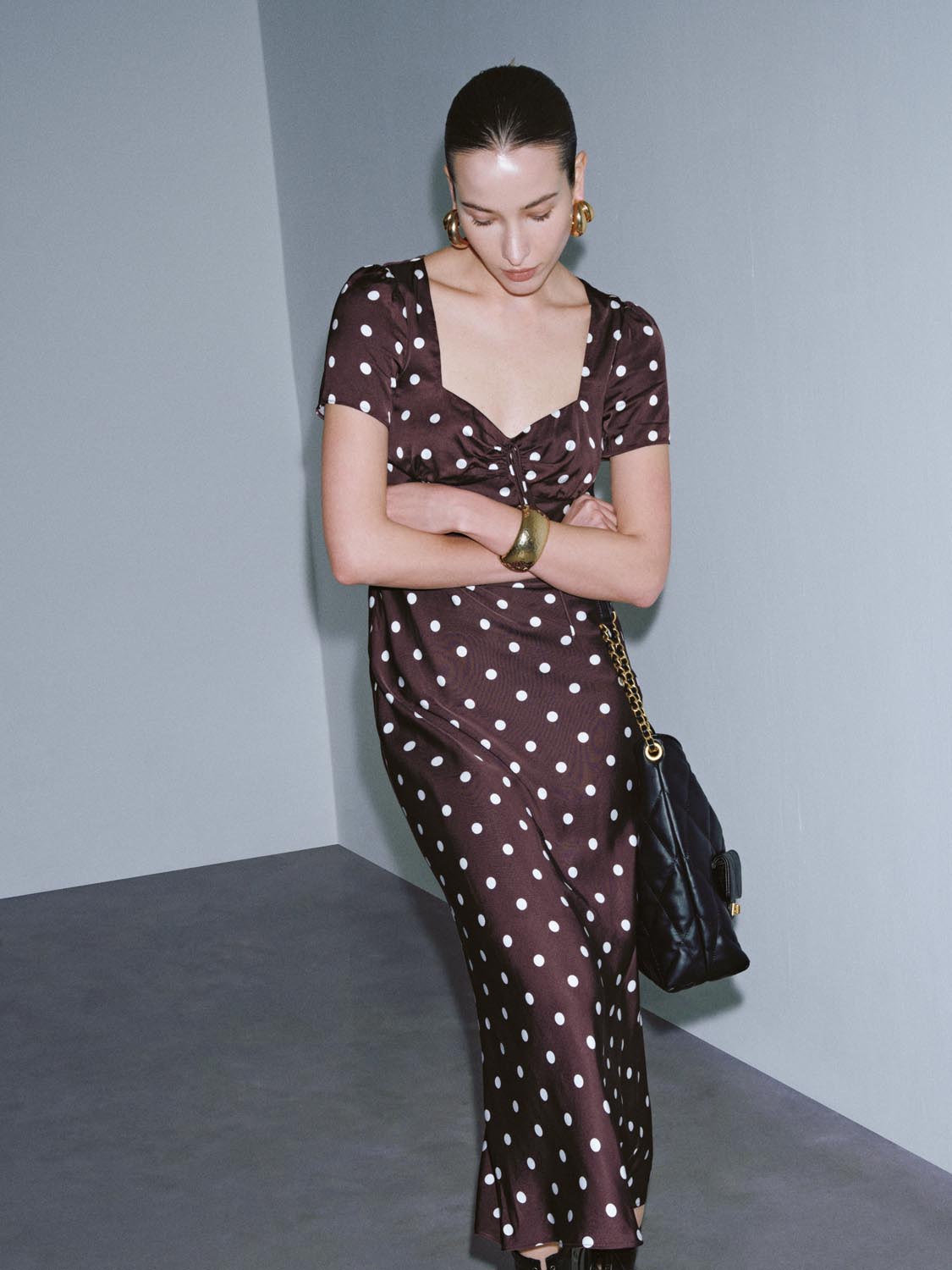 Polka Dotted A-Line Midi Dresses